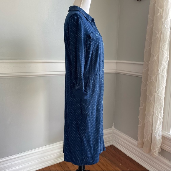 Boden Blue Button-Up Polka Dot Dress Denim look size 14 - Picture 8 of 13